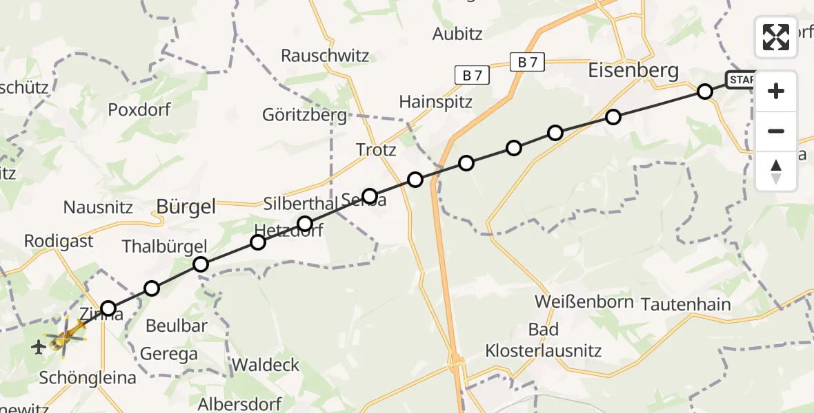 Flugroute Rettungshubschrauber Etzdorf - Zinna, 25 März 2026, 13:02