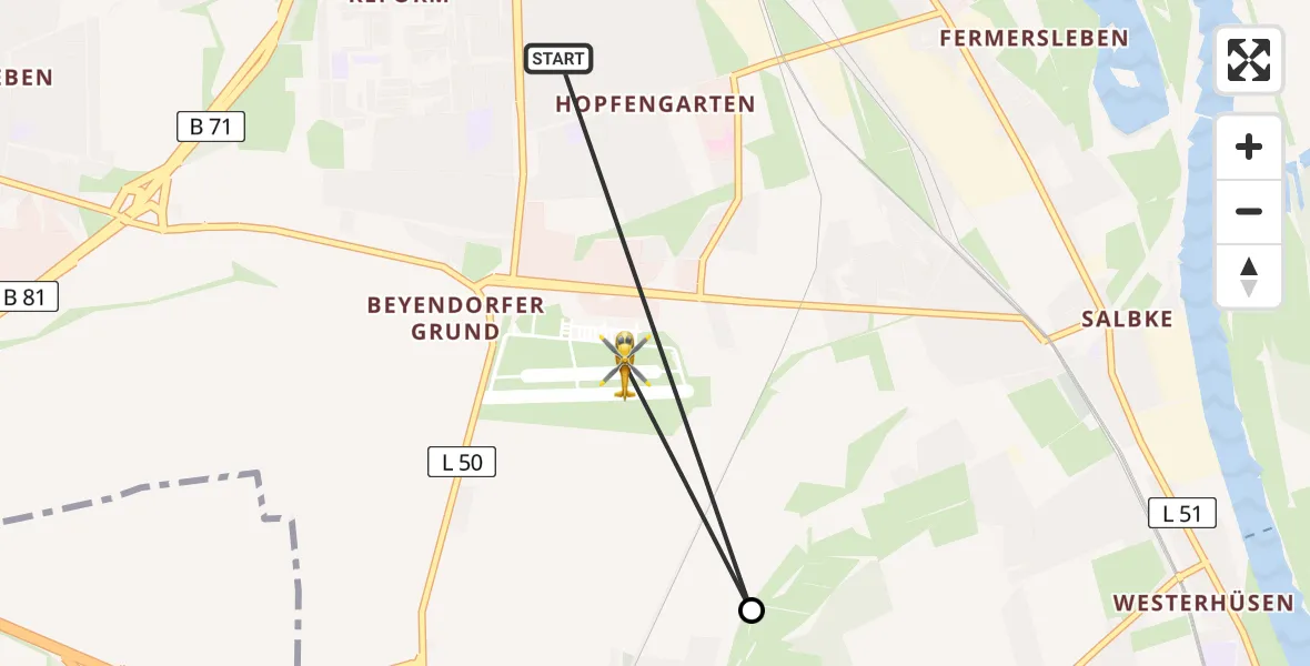 Routekaart van de vlucht: Rettungshubschrauber nach Magdeburg City Flugplatz