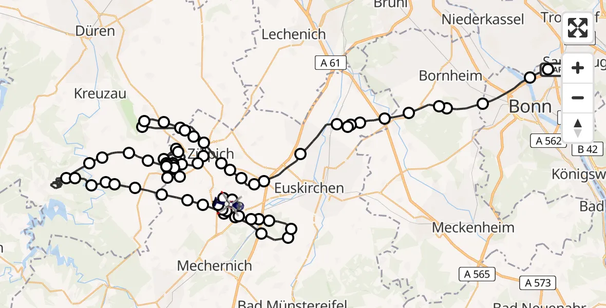 Flugroute Polizeihubschrauber Sankt Augustin - Virnich, 25 März 2026, 13:07