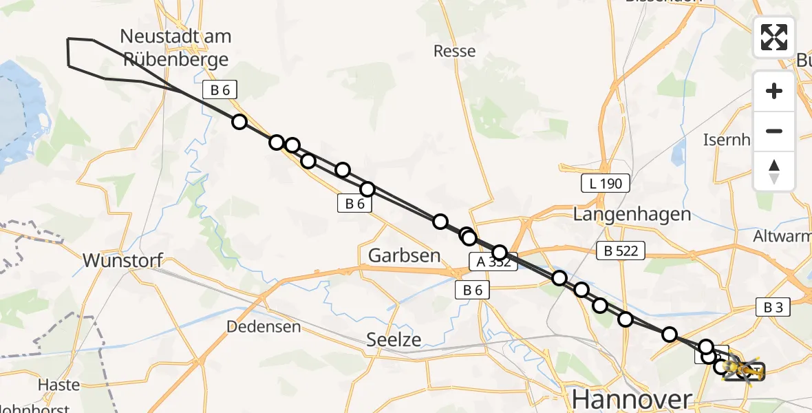 Flugroute Rettungshubschrauber Hannover Luftrettung Hubschrauberlandeplatz (Christoph 4) - Hannover Luftrettung Hubschrauberlandeplatz (Christoph 4), 25 März 2026, 13:08