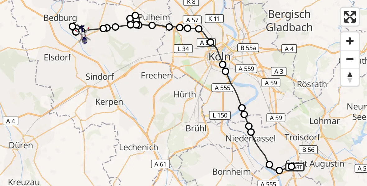 Flugroute Polizeihubschrauber Meindorf - Paffendorf, 25 März 2026, 13:09