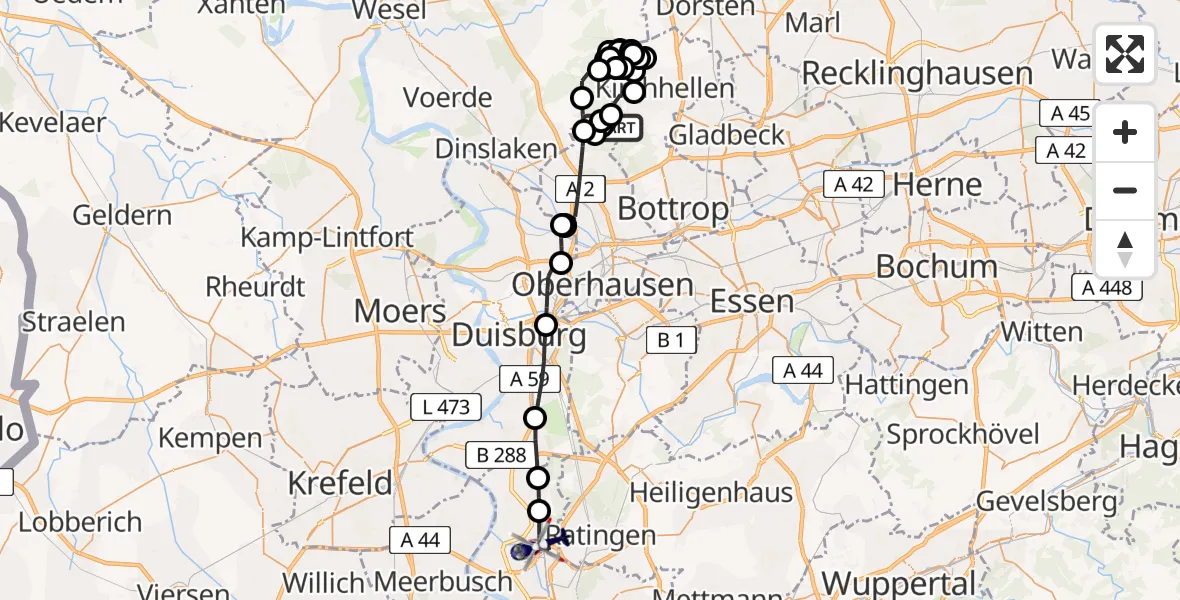 Flugroute Polizeihubschrauber Grafenwald - Düsseldorf Flughafen, 25 März 2026, 13:14
