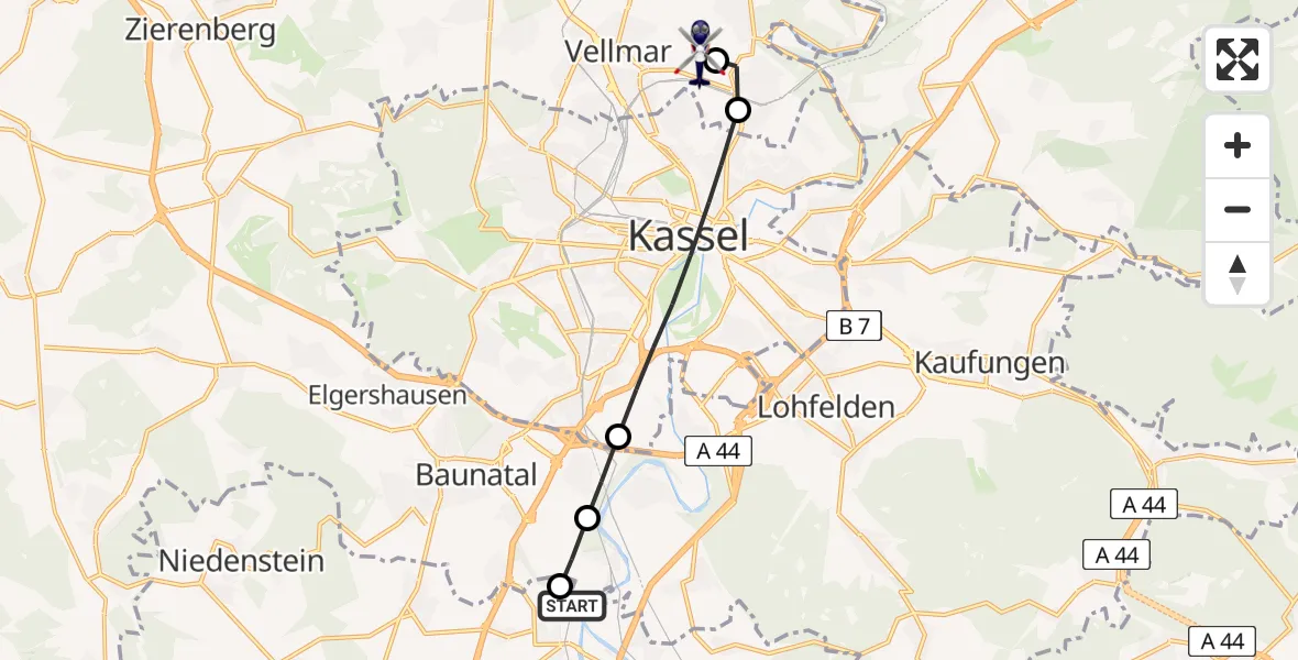 Flugroute Polizeihubschrauber Edermünde-Grifte Flugplatz - Fuldatal Bundespolizei Hubschrauberlandeplatz, 25 März 2026, 13:21