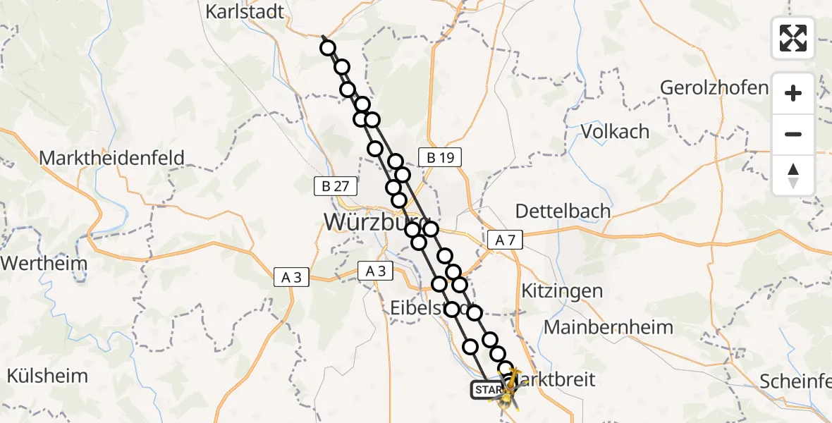 Flugroute Rettungshubschrauber Ochsenfurt - Marktbreit, 25 März 2026, 13:22