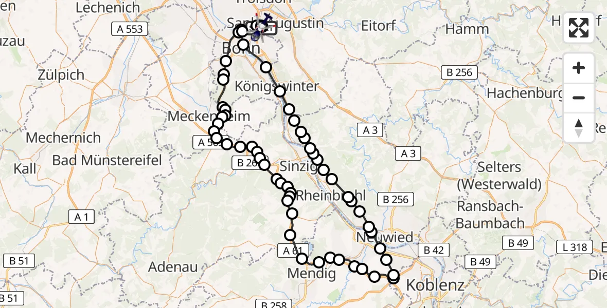 Flugroute Polizeihubschrauber Sankt Augustin - Sankt Augustin, 25 März 2026, 13:26