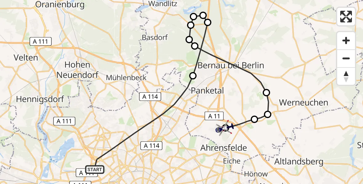 Flugroute Polizeihubschrauber Berlin - Ahrensfelde Hubschrauberlandeplatz, 25 März 2026, 13:35