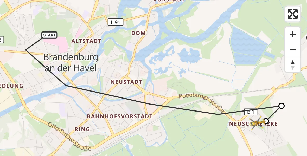 Flugroute Rettungshubschrauber Brandenburg an der Havel - Brandenburg an der Havel, 25 März 2026, 13:38