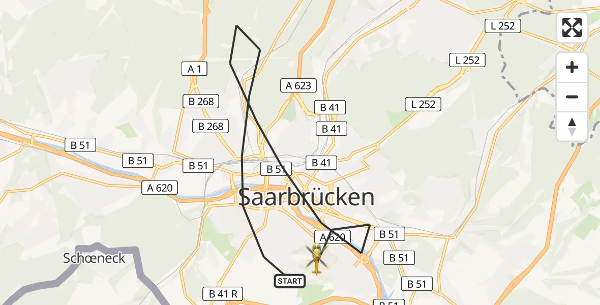 Flugroute Rettungshubschrauber Saarbrücken - Saarbrücken, 25 März 2026, 13:49