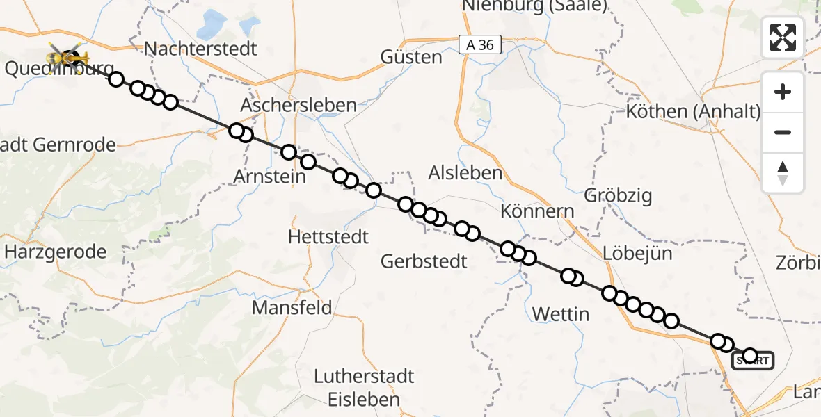 Routekaart van de vlucht: Ambulanzhubschrauber nach Harz Hospital Quedlinburg