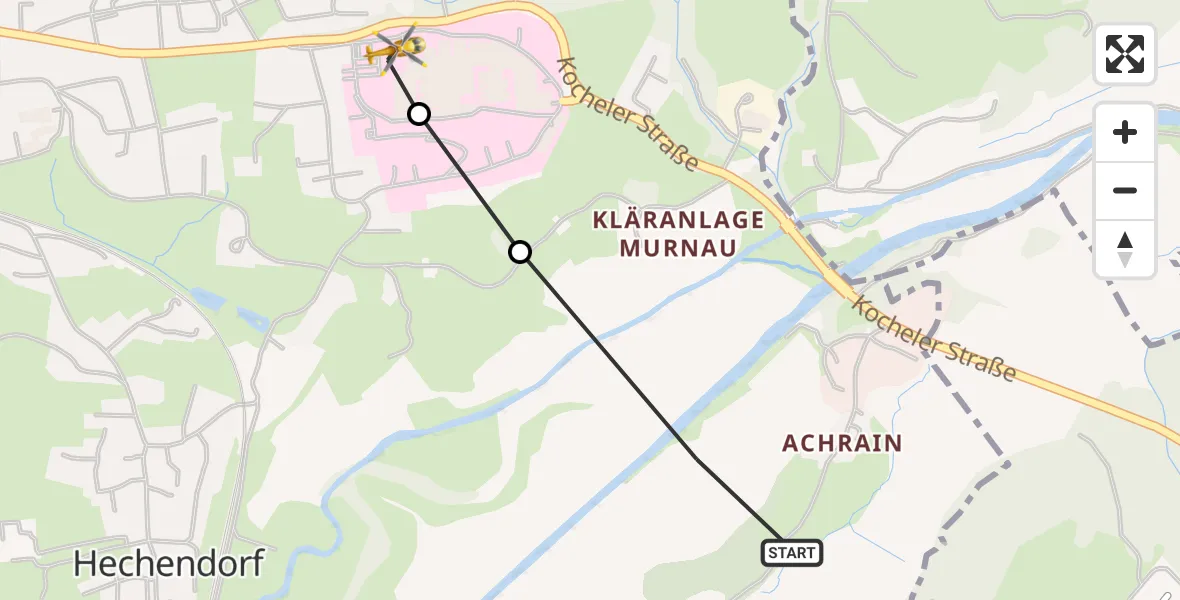 Flugroute Rettungshubschrauber Murnau am Staffelsee - Murnau Accident Hospital, 25 März 2026, 13:55