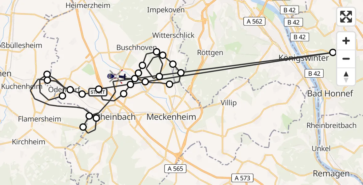 Flugroute Polizeihubschrauber Rheinbach - Morenhoven, 25 März 2026, 13:58