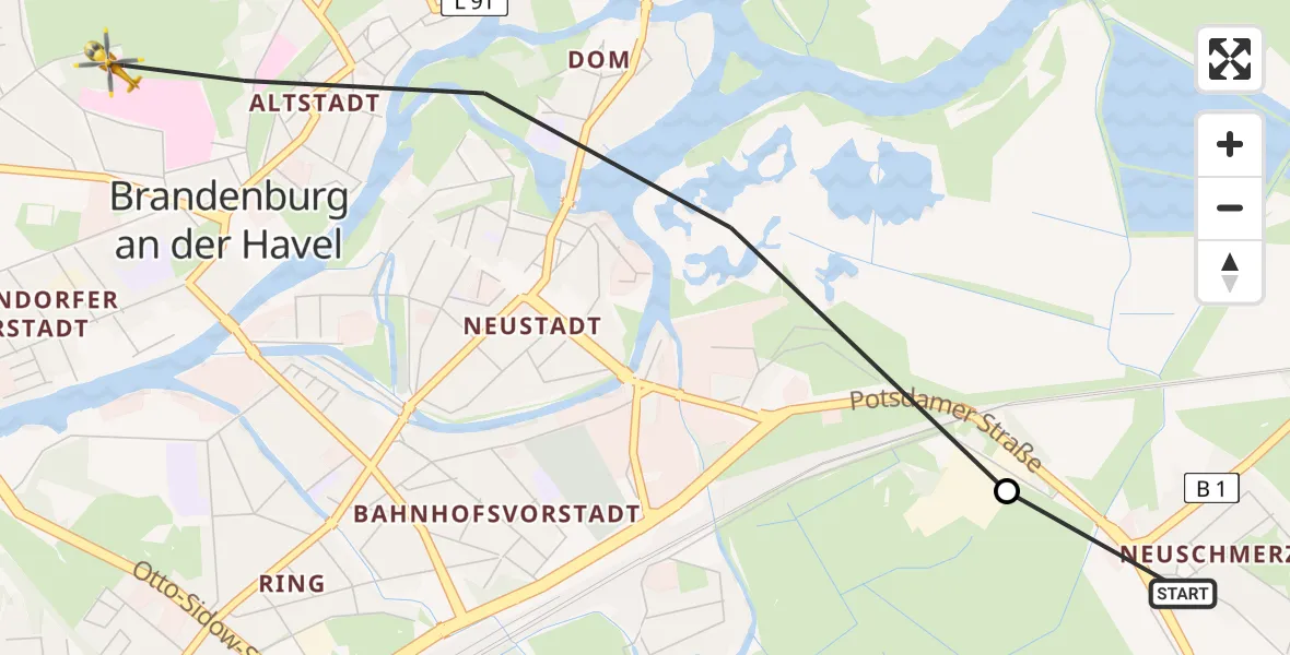 Routekaart van de vlucht: Rettungshubschrauber nach Brandenburg an der Havel, Hochstraße