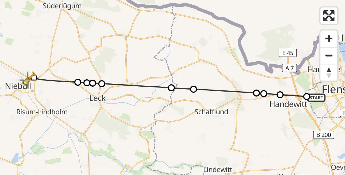 Flugroute Rettungshubschrauber Flensburg-Schäferhaus Flughafen - Niebüll, 25 März 2026, 14:14
