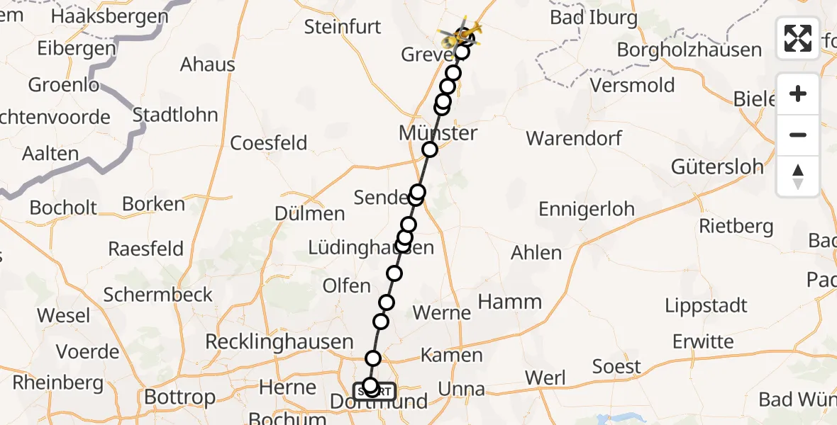 Flugroute Ambulanzhubschrauber Dortmund Hospital North - Christoph  Westfalen-ADAC, 25 März 2026, 14:21