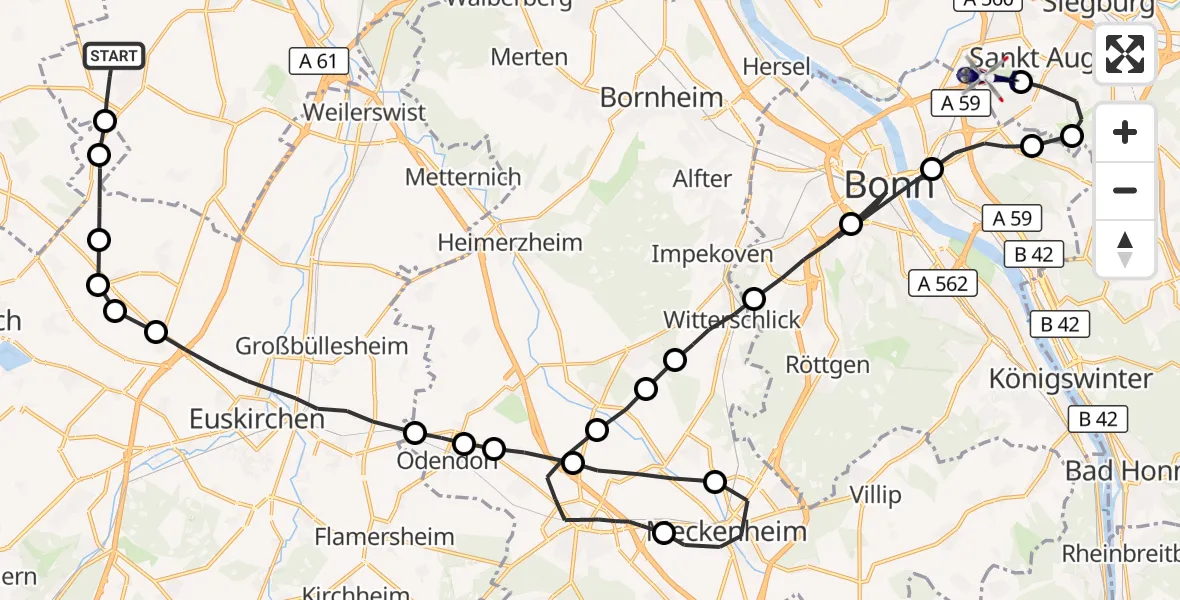Flugroute Polizeihubschrauber Erp - Sankt Augustin, 25 März 2026, 14:22