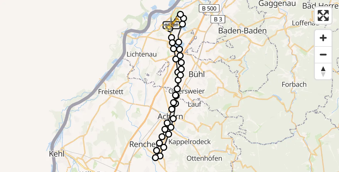 Flugroute Rettungshubschrauber Karlsruhe Baden-Baden Flughafen - Karlsruhe Baden-Baden Flughafen, 25 März 2026, 14:30