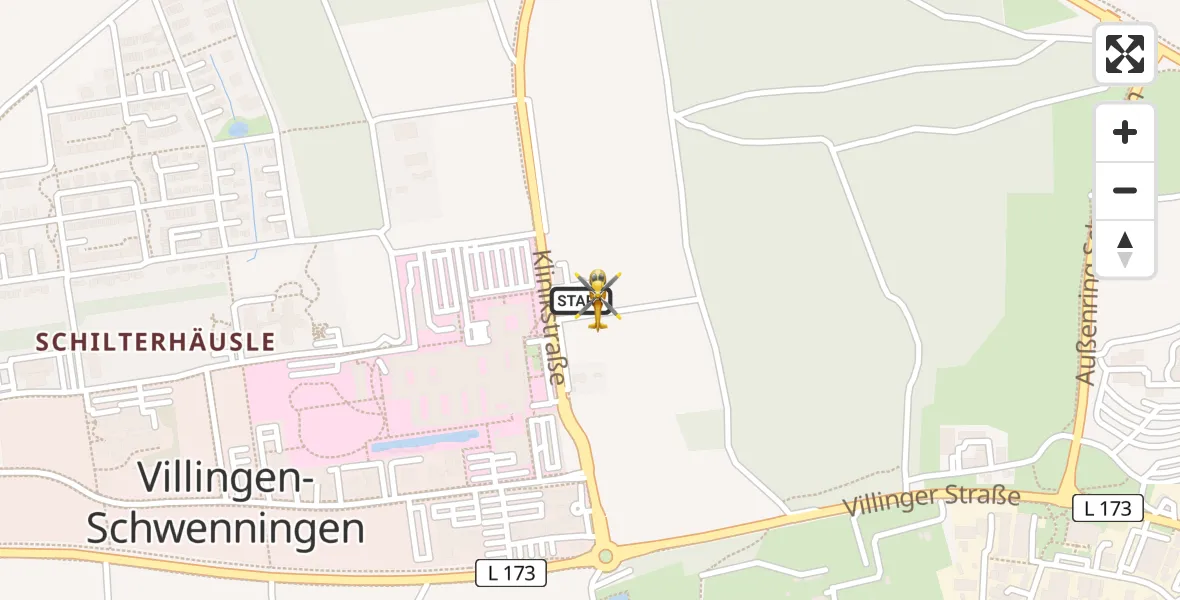 Routekaart van de vlucht: Rettungshubschrauber nach DRF Air Rescue Station Villingen-Schwenningen Hubschrauberlandeplatz (Christoph 11)