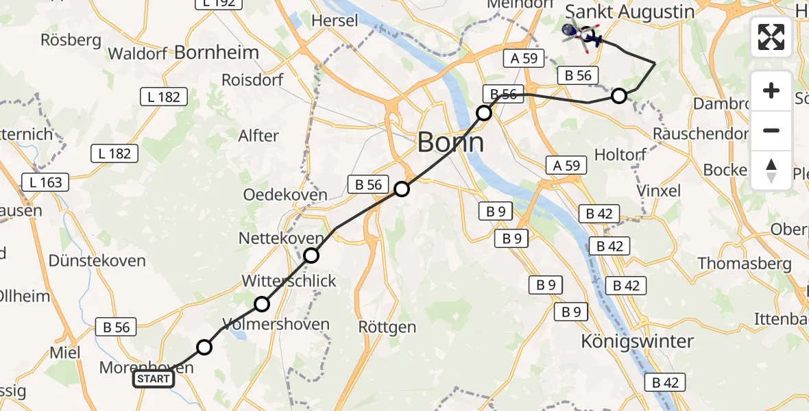 Flugroute Polizeihubschrauber Morenhoven - Bonn-Hangelar Flugplatz, 25 März 2026, 14:36