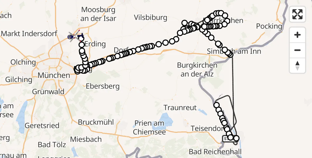 Flugroute Polizeihubschrauber Salzburg Airport - München Flughafen, 25 März 2026, 14:39