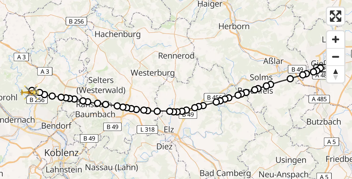 Routekaart van de vlucht: Rettungshubschrauber nach Ehlscheid, Ginsterweg