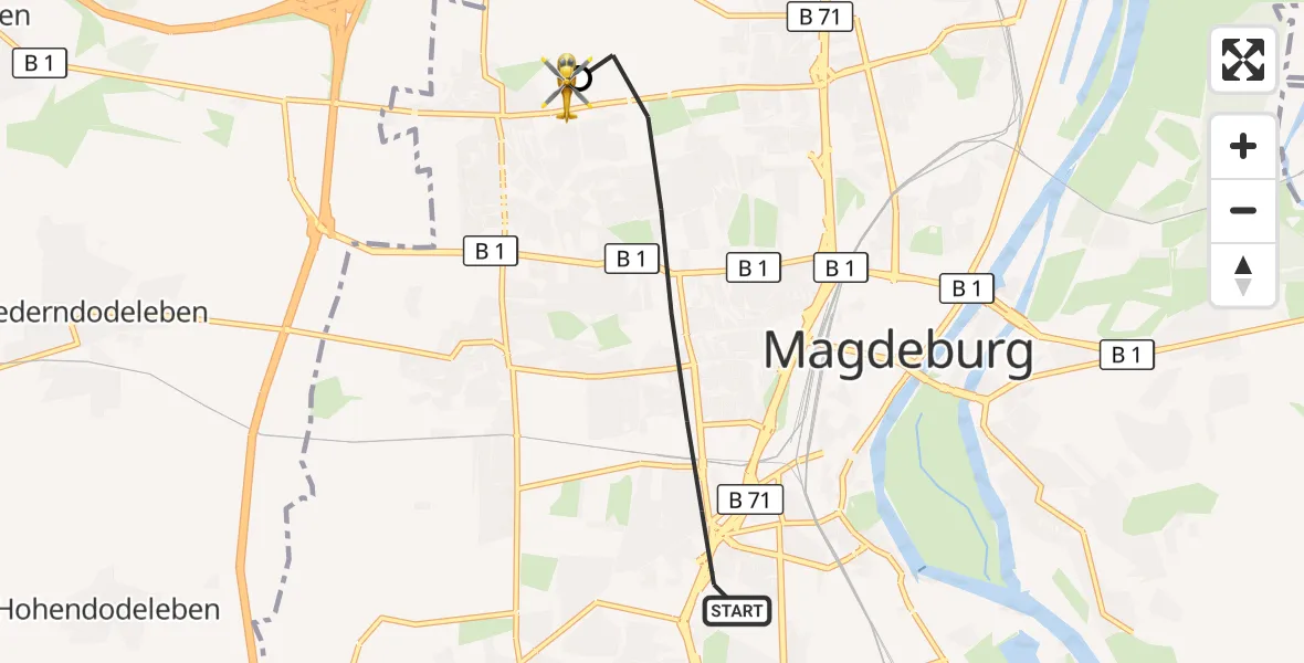 Flugroute Rettungshubschrauber Magdeburg - Magdeburg Hospital, 25 März 2026, 14:46