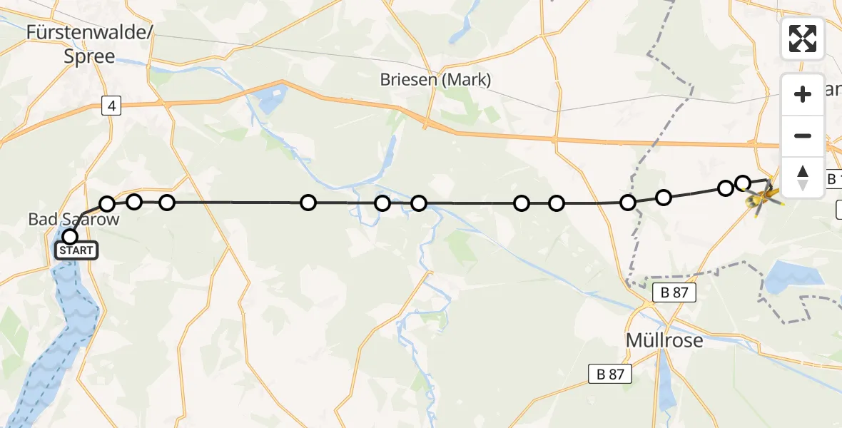 Flugroute Rettungshubschrauber Bad Saarow Hospital - Frankfurt (Oder), 25 März 2026, 14:47