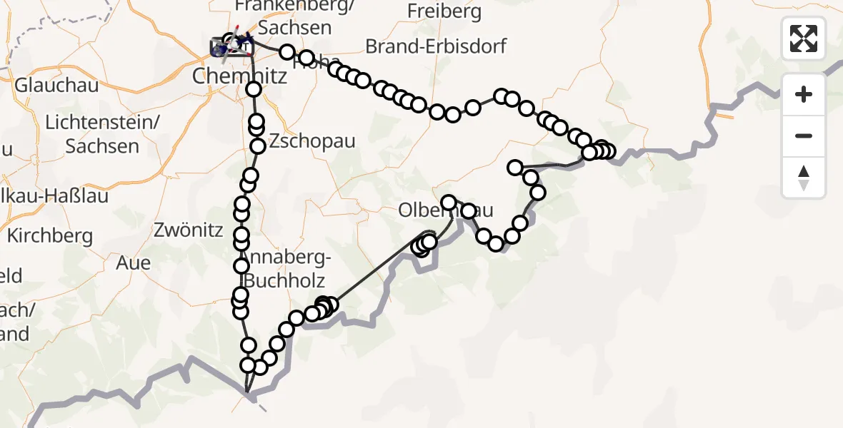 Routekaart van de vlucht: Polizeihubschrauber nach Chemnitz-Glösa Industrial Park Hubschrauberlandeplatz