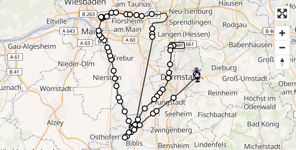 Flugroute Polizeihubschrauber Flughafen Frankfurt-Egelsbach - Roßdorf, 25 März 2026, 14:50
