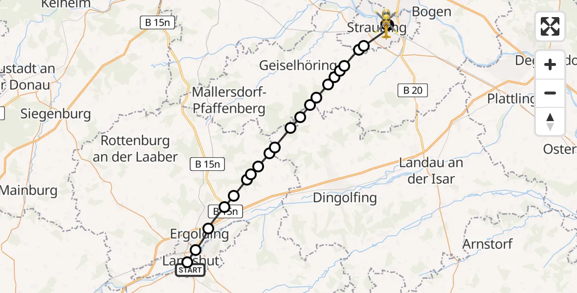 Routekaart van de vlucht: Rettungshubschrauber nach Sankt Elisabeth Hospital Straubing