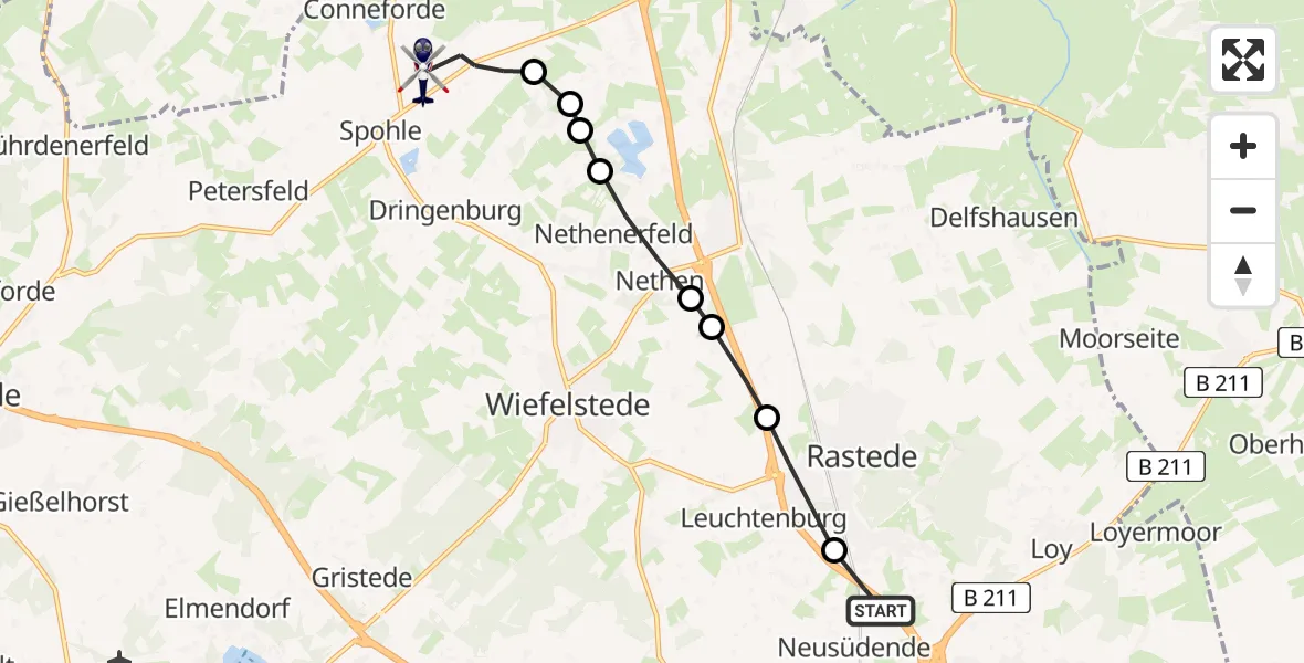 Flugroute Polizeihubschrauber Neusüdende - Spohle, 25 März 2026, 15:25