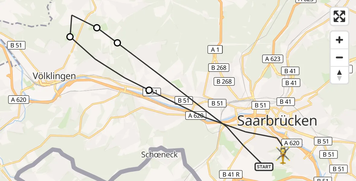 Flugroute Rettungshubschrauber Saarbrücken - Saarbrücken, 25 März 2026, 15:28