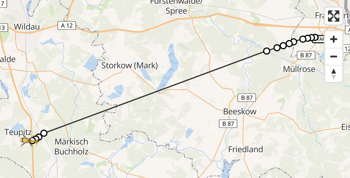 Routekaart van de vlucht: Rettungshubschrauber nach Teupitz, Buchholzer Straße