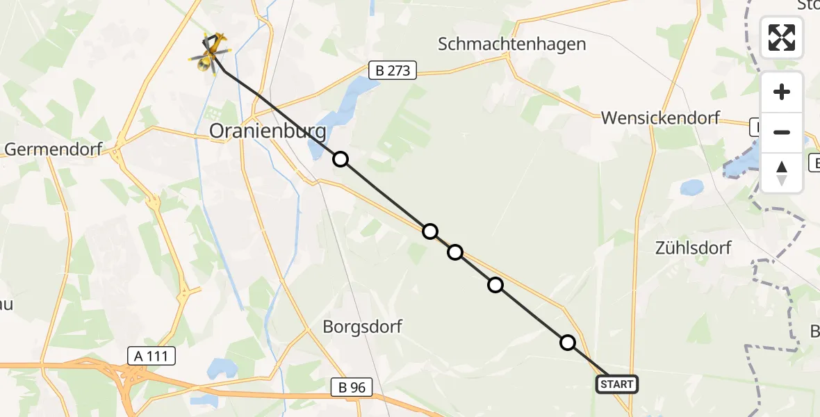 Flugroute Rettungshubschrauber Mühlenbeck - Oranienburg, 25 März 2026, 15:50