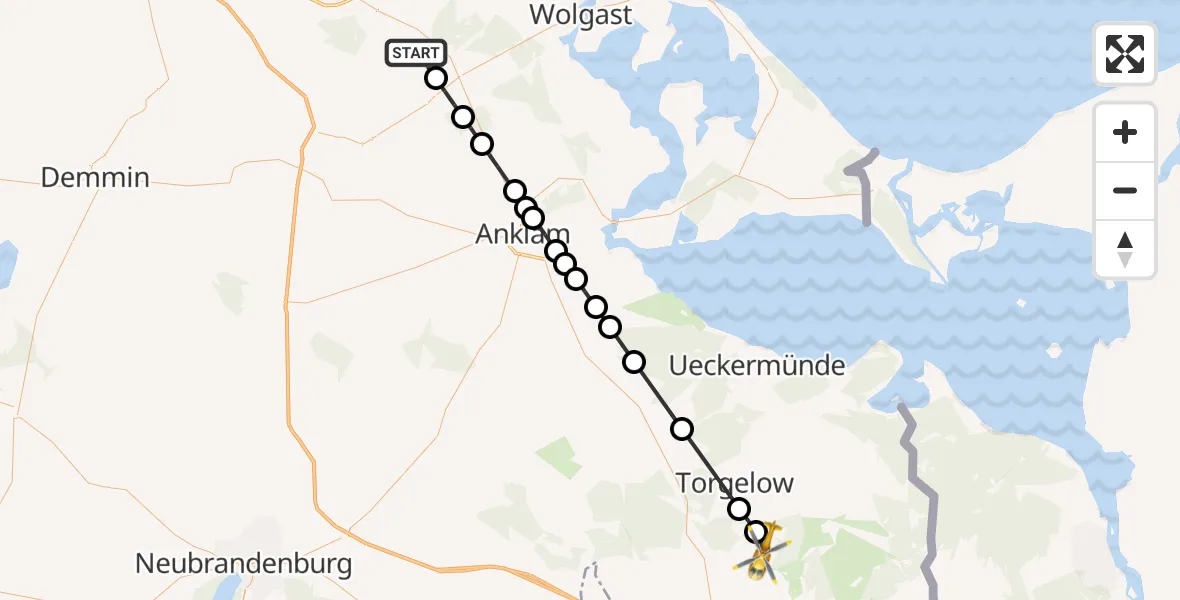 Flugroute Rettungshubschrauber Kessin - Viereck, 25 März 2026, 15:50