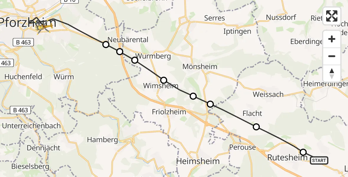 Flugroute Rettungshubschrauber Gebersheim - Pforzheim, 25 März 2026, 15:50