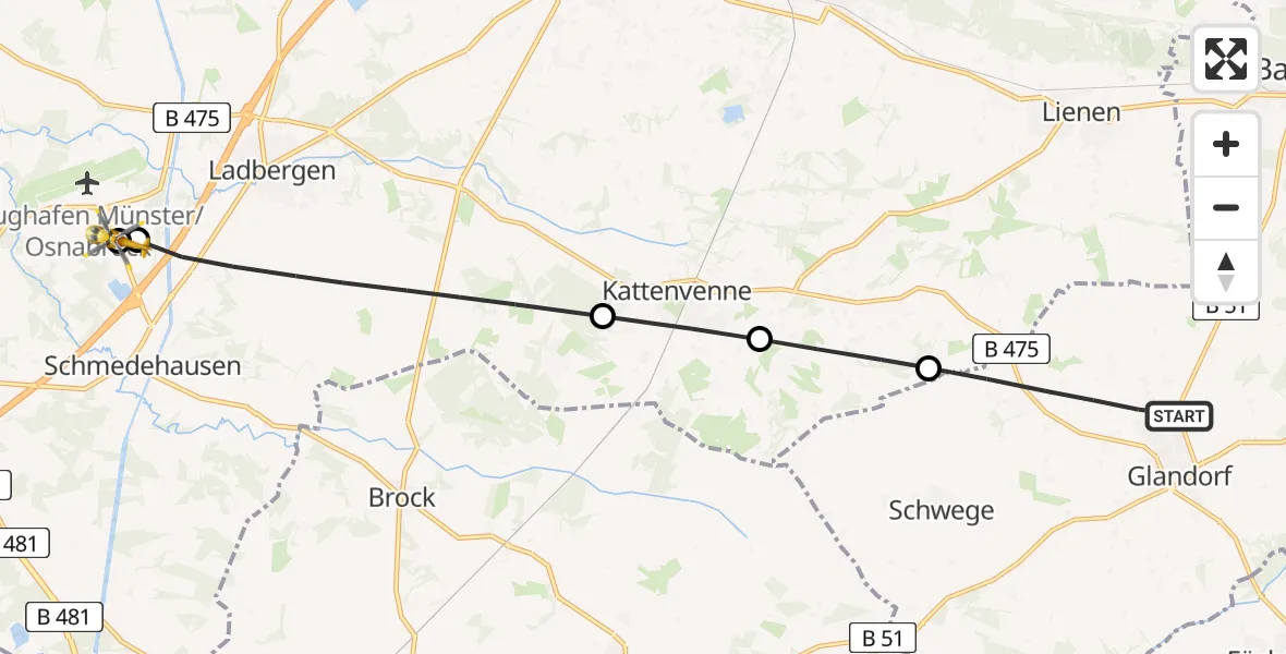 Routekaart van de vlucht: Ambulanzhubschrauber nach Christoph  Westfalen-ADAC