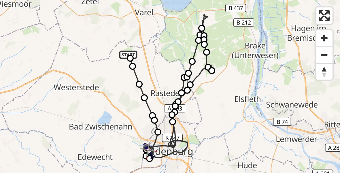 Flugroute Polizeihubschrauber Hullenhausen - Oldenburg, 25 März 2026, 15:57