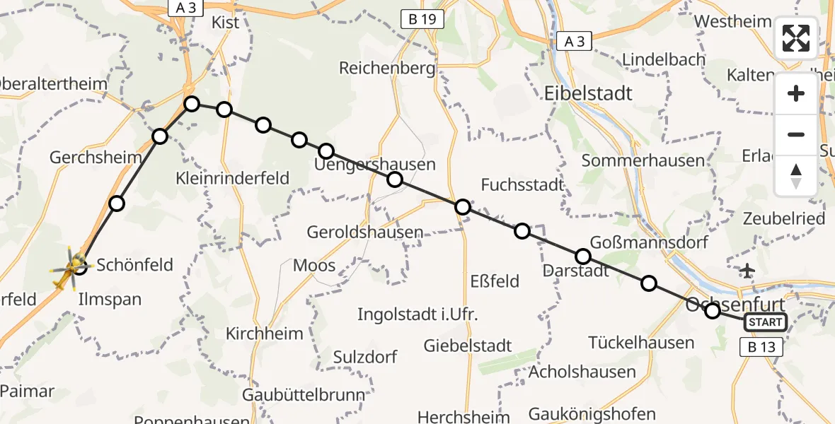 Routekaart van de vlucht: Rettungshubschrauber nach Großrinderfeld, A 81