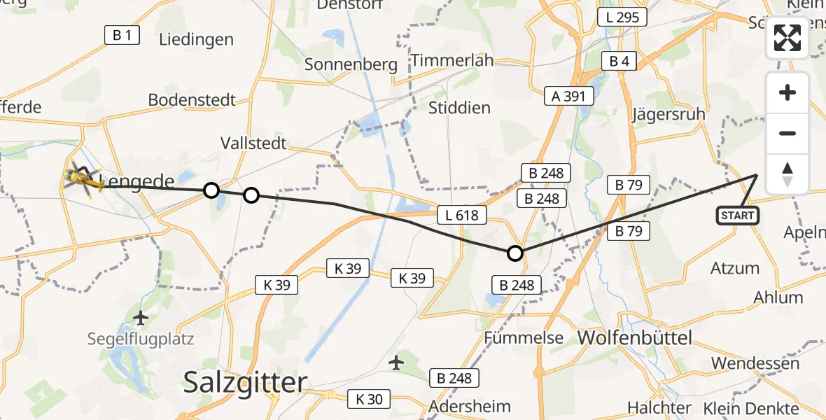 Flugroute Rettungshubschrauber Wolfenbüttel - Lengede, 25 März 2026, 16:03