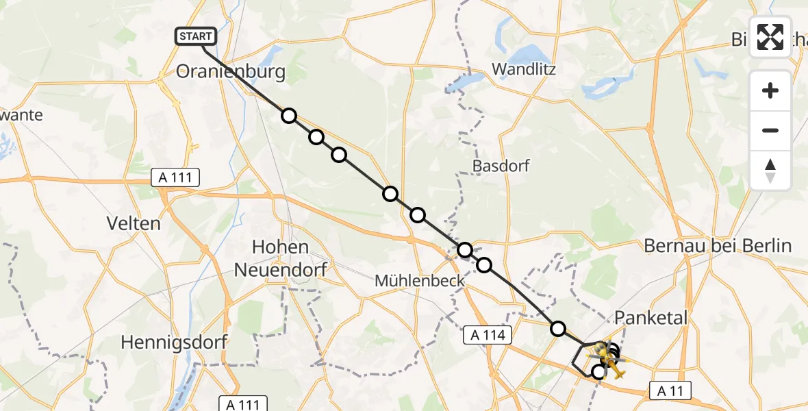 Flugroute Rettungshubschrauber Oranienburg - Helios Clinic Berlin-Buch, 25 März 2026, 16:11