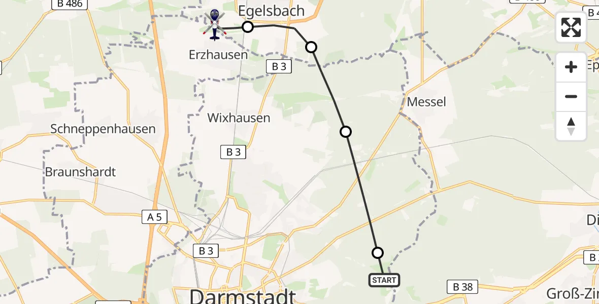 Routekaart van de vlucht: Polizeihubschrauber nach Flughafen Frankfurt-Egelsbach