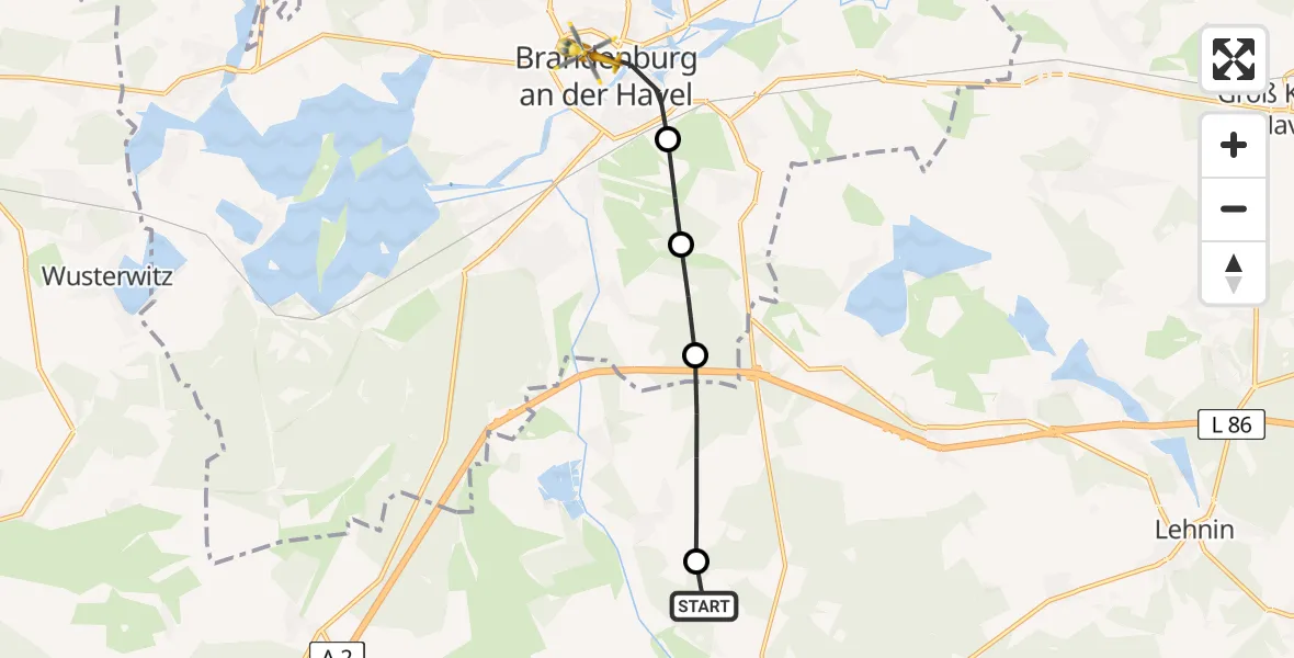 Routekaart van de vlucht: Rettungshubschrauber nach Brandenburg an der Havel, Triglafweg