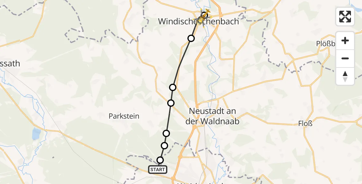 Routekaart van de vlucht: Rettungshubschrauber nach Windischeschenbach, Rundschleifstraße