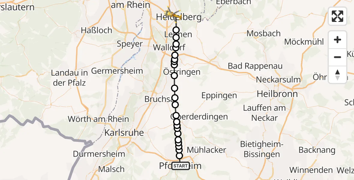 Flugroute Rettungshubschrauber Pforzheim - Heidelberg, 25 März 2026, 16:22