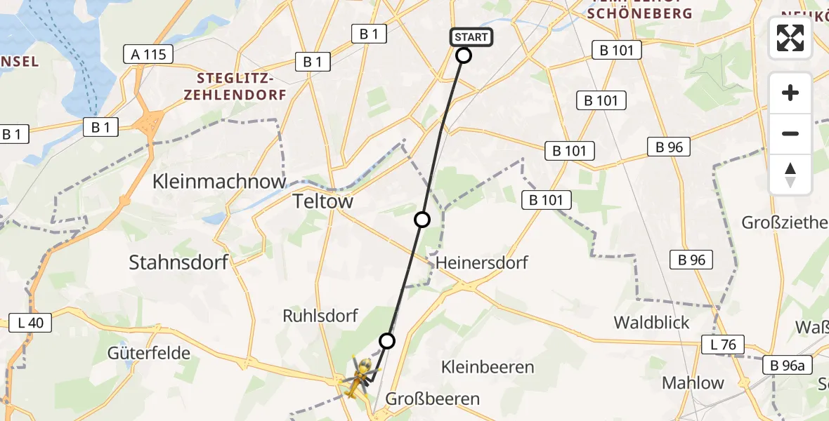 Flugroute Rettungshubschrauber Charité Clinic Benjamin Franklin Campus - Großbeeren, 25 März 2026, 16:24