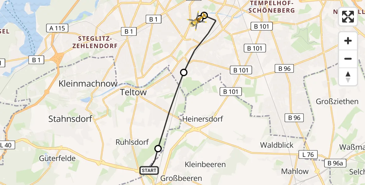 Routekaart van de vlucht: Rettungshubschrauber nach Charité Clinic Benjamin Franklin Campus