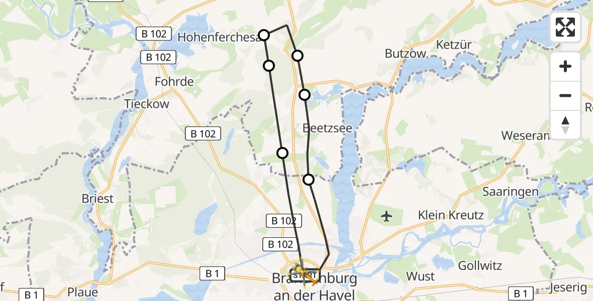 Flugroute Rettungshubschrauber Brandenburg an der Havel - Brandenburg an der Havel, 25 März 2026, 16:33
