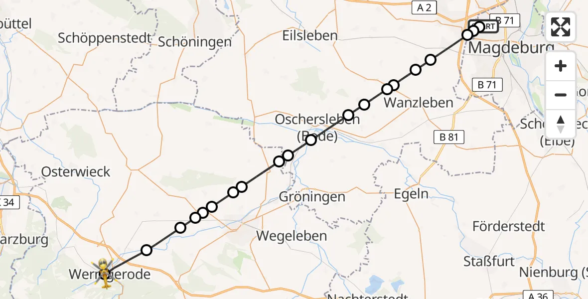Routekaart van de vlucht: Rettungshubschrauber nach Harz Hospital Wernigerode