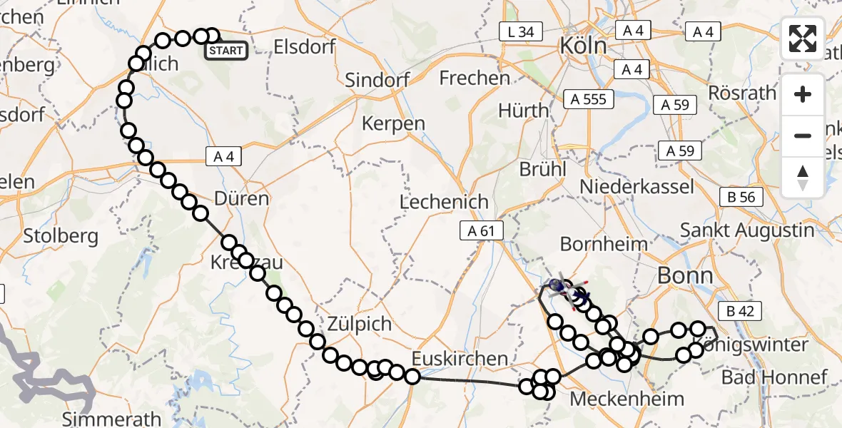 Flugroute Polizeihubschrauber Güsten - Brenig, 25 März 2026, 16:46