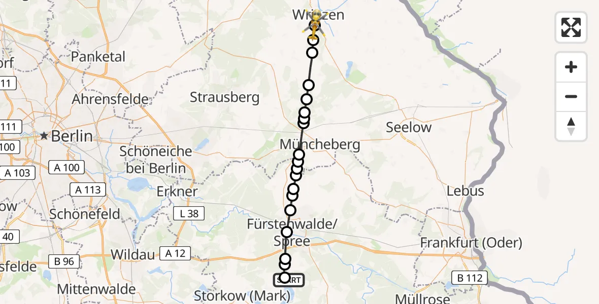 Routekaart van de vlucht: Rettungshubschrauber nach Schulzendorf, Homburgshöhe